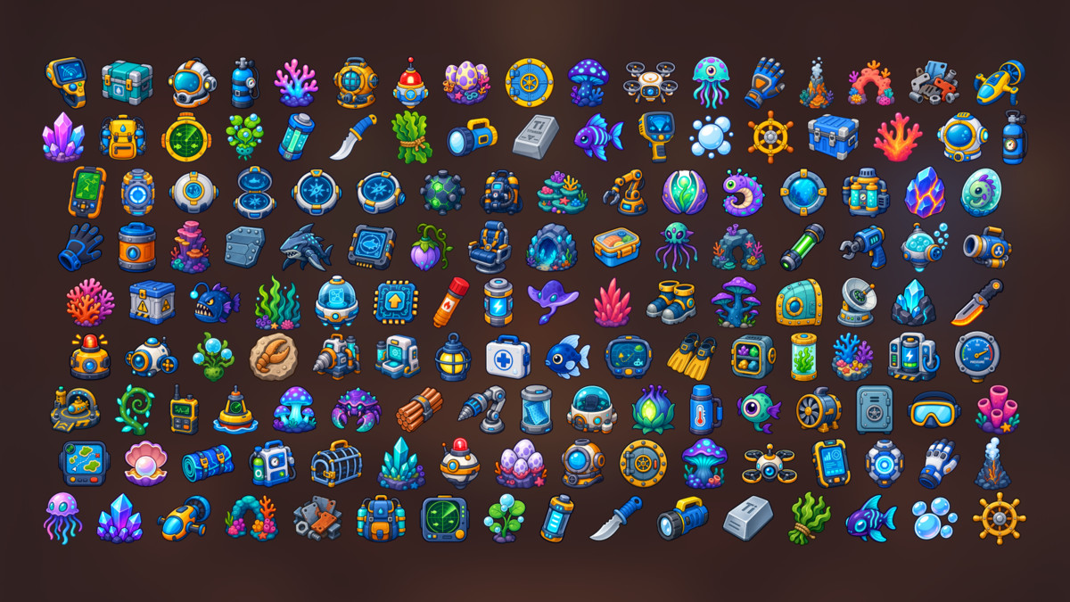 Underwater Sci-Fi Ocean Exploration Submarine Deep Sea Icons Pack