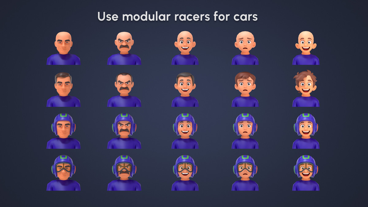 Modular Cyber Racing Cars - Low Poly 3D Models