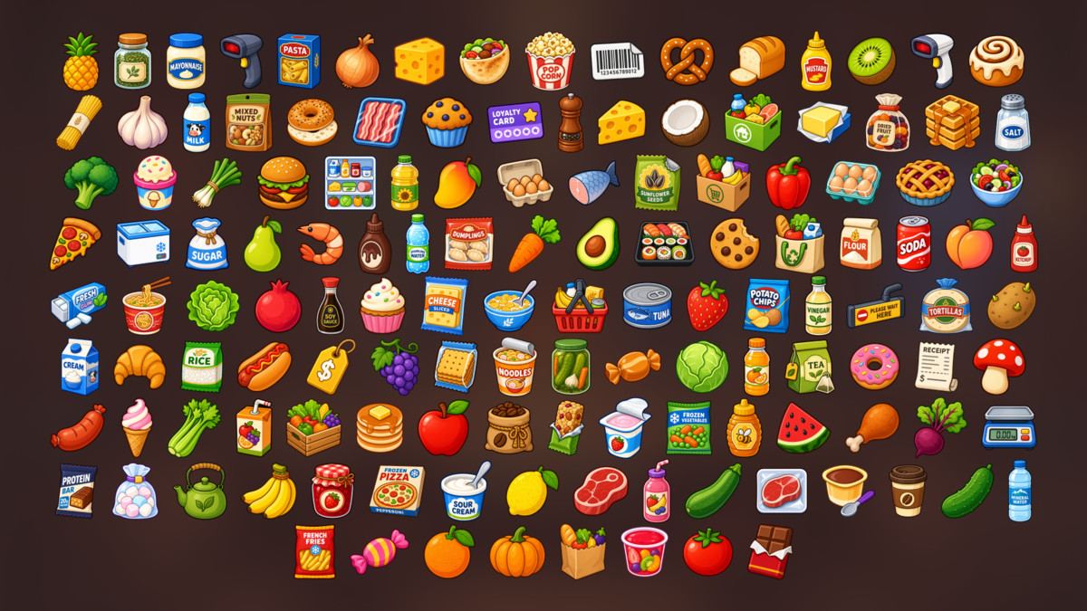 Grocery Food Supermarket Cooking Ingredients Store Icons Pack