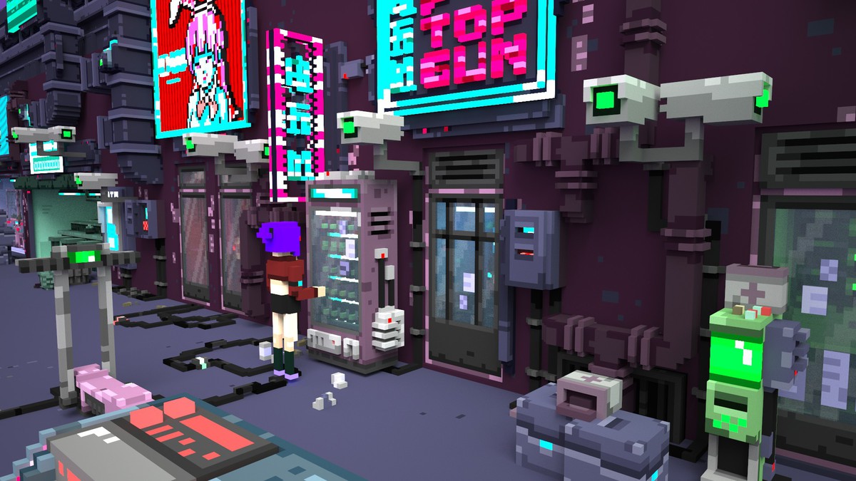 Voxel Cyberpunk Streets - 3D pixel art - monogon