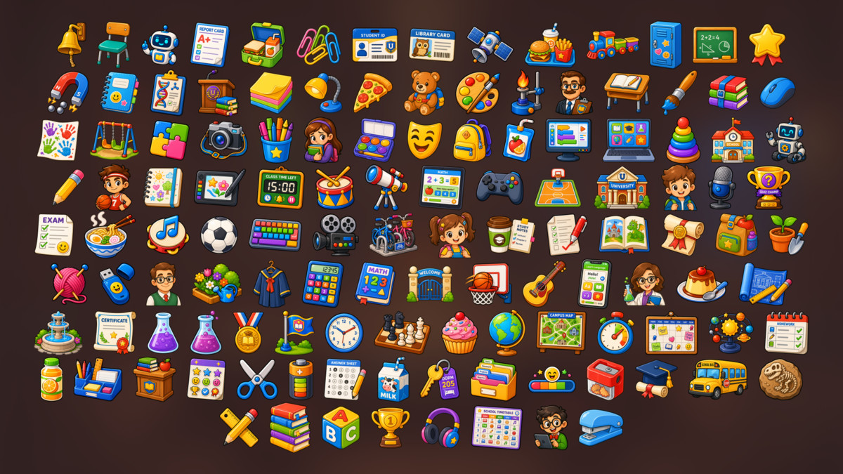 School Education Classroom Icons Pack for Kids Learning and Simulation Games