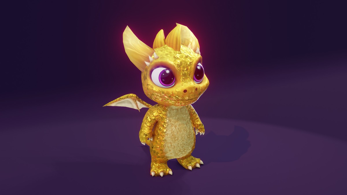 Cartoon Gold Dragon 3D Model (Low-Poly, Game-Ready, Animated, Built-In)