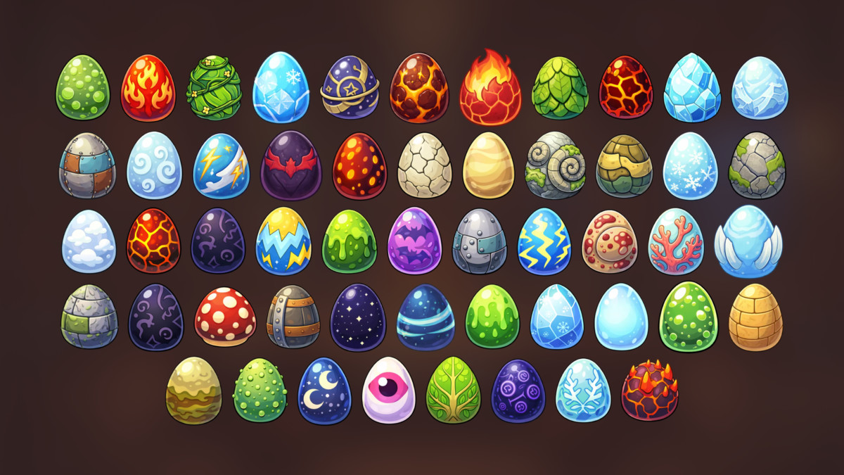Fantasy Creature Monsters with Matching Eggs Evolution Icon Pack