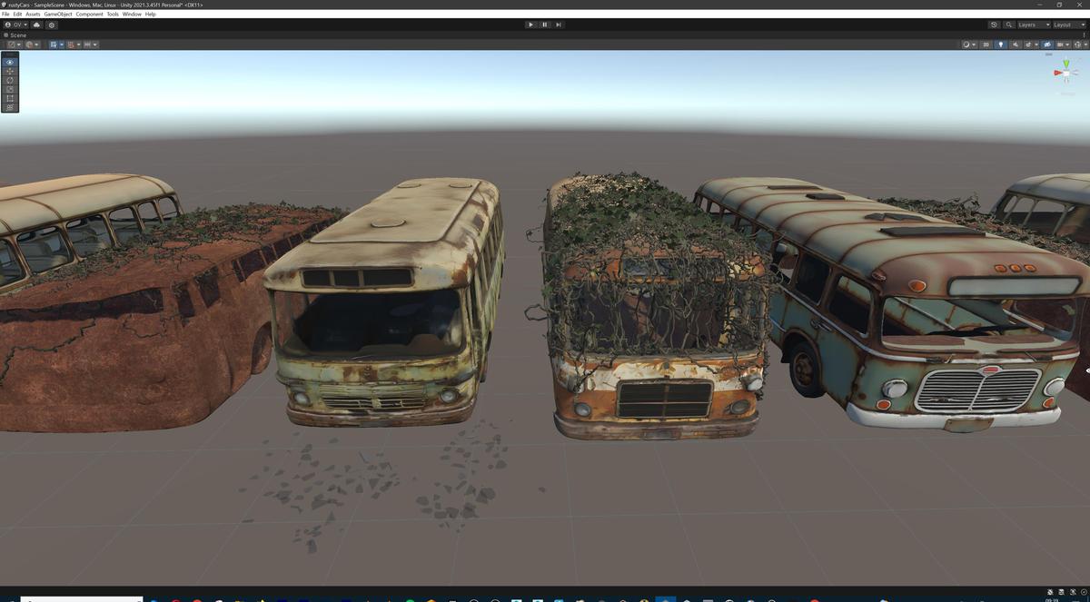 Old Abandoned Junk Rusty Vehicles 3d Game Ready Set (Car, Bus, Motorcycle, Bike)