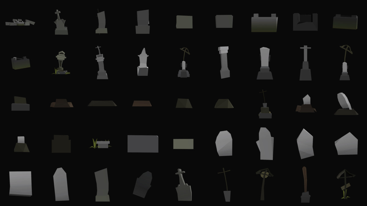Low Poly Cemetery Grave Kit with LODs