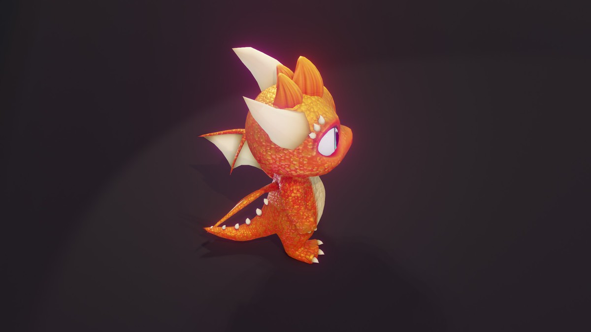 Cartoon Orange Baby Dragon 3D Model (Low-Poly, Game-Ready, Animated, Built-In)