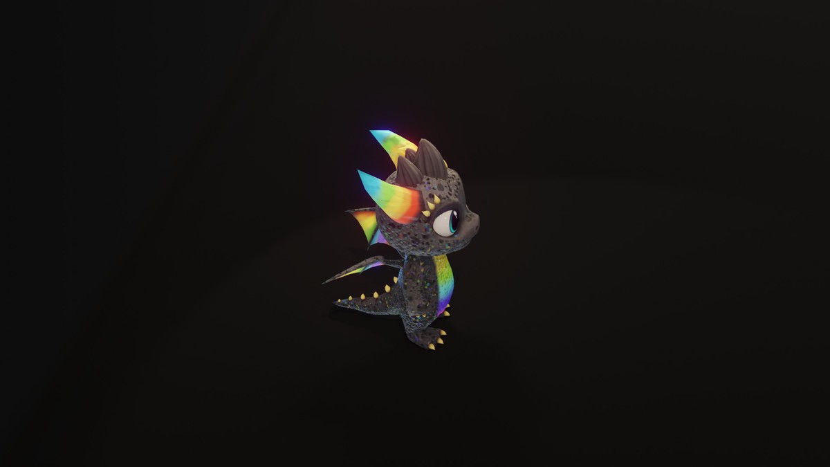 Cartoon Rainbow Dragon 3D Model (Low-Poly, Game-Ready, Animated, Built-In)
