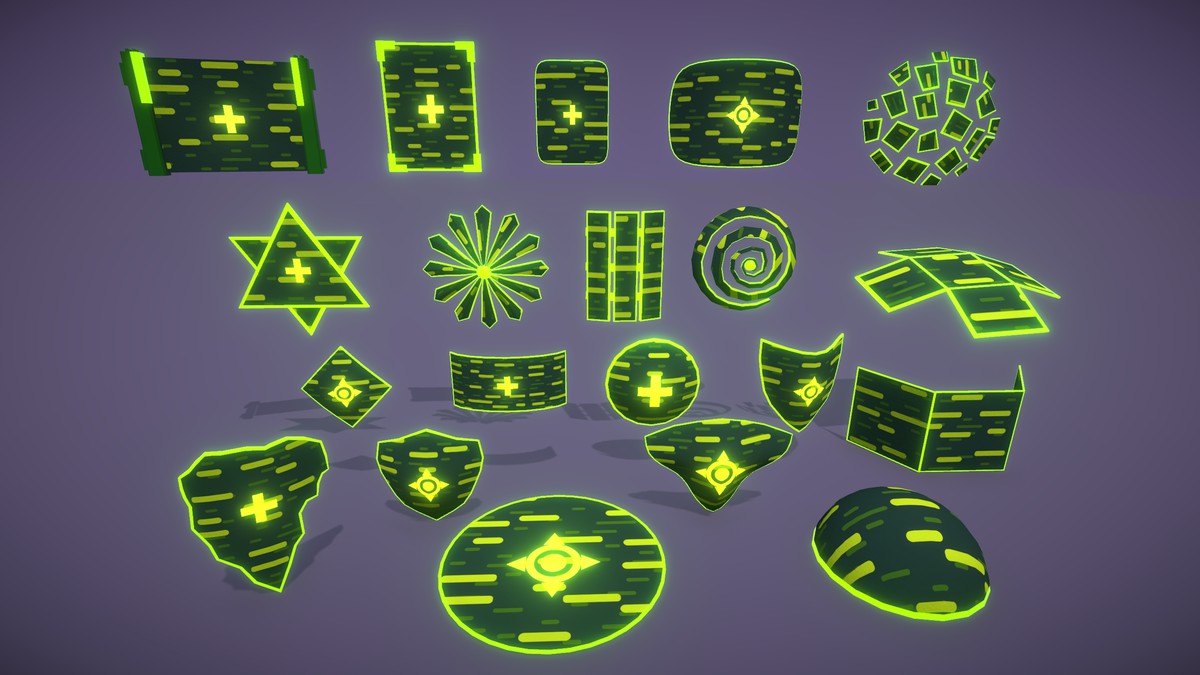 Cyber Neon Defense Shields 3D