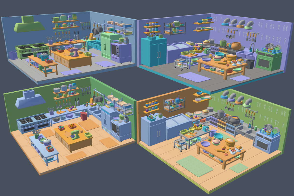 Cute Low Poly Kitchen Pack - Colorful Interior Props