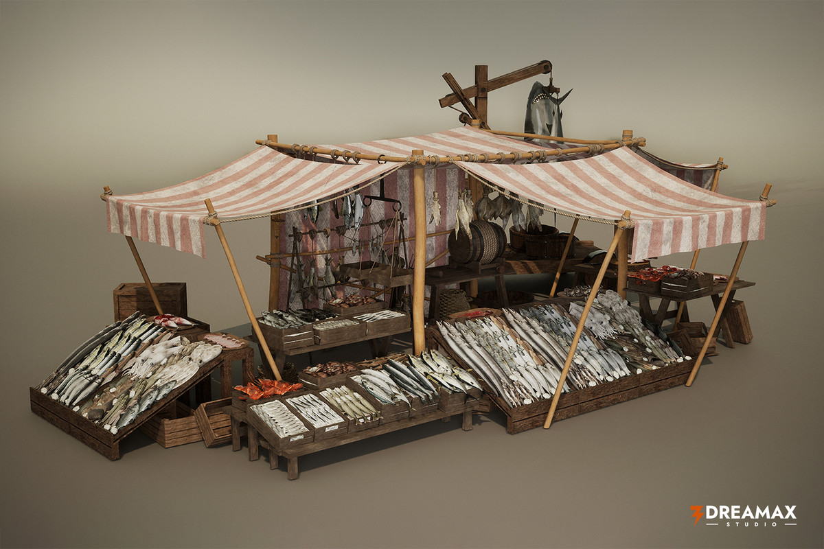 Medieval Fish Market Stalls & Seafood Display Props Pack Vol. 1