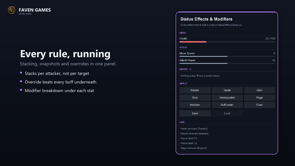 Status Effect System - Buffs, Debuffs, DoT & Stat Modifiers
