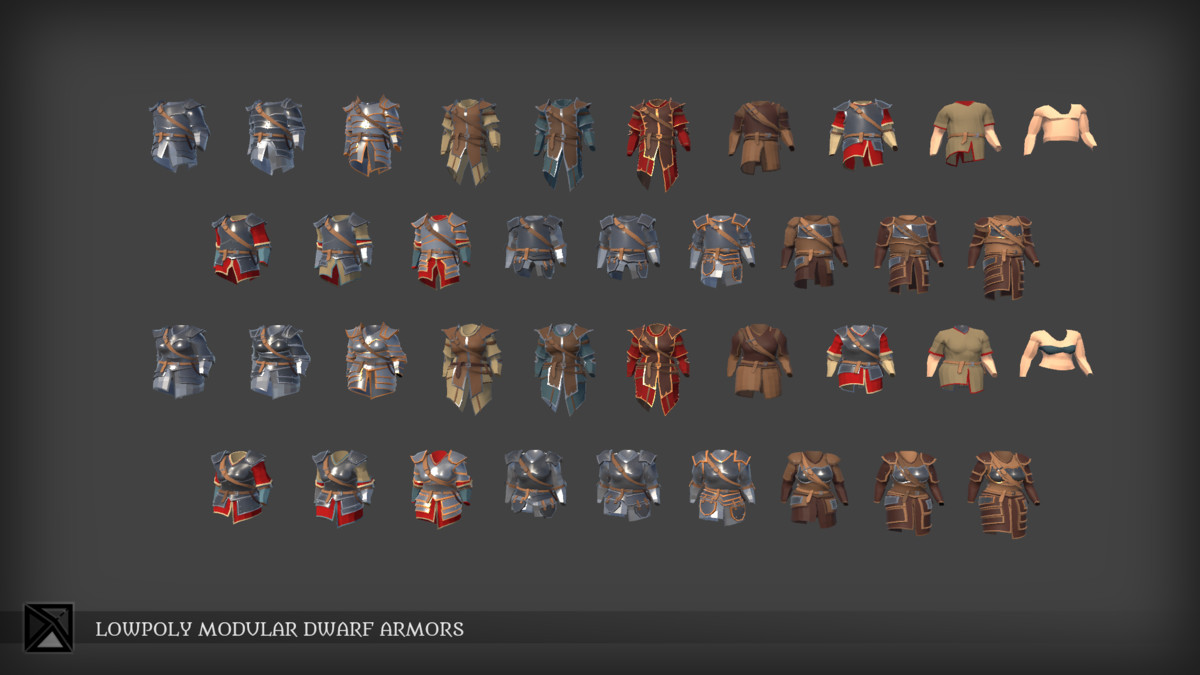 Lowpoly Dwarves Modular Armors Bundle- MEDIEVAL FANTASY SERIES