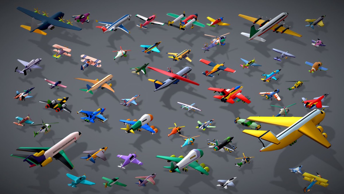 55 Stylized Airfield Vehicle Pack: Aircraft Plane Helicopter - Lowpoly Toon Kit