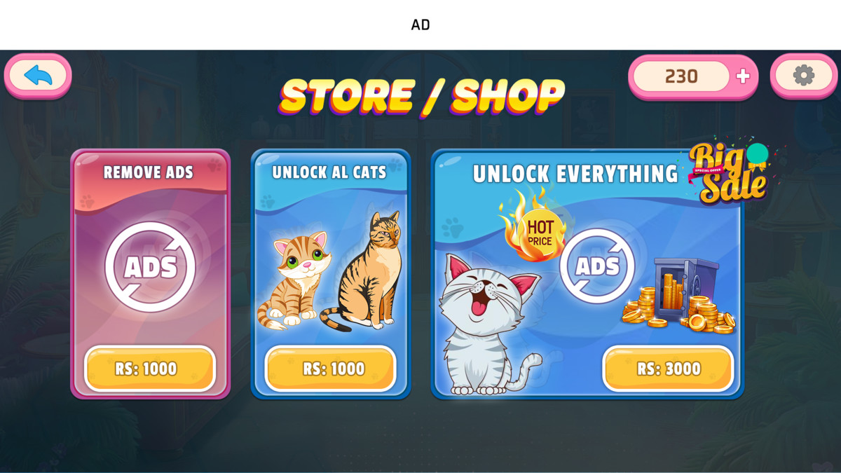 Cat Simulator Game UI Kit Kitty & Granny HUD, Menus, Buttons GUI Pack for Unity