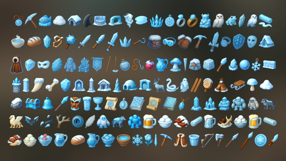 Fantasy Ice Themed Icons Pack for RPG Strategy Survival Adventure Games