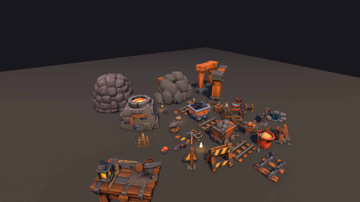 Low Poly Mining Collection - Mine Props + Gems & Ore