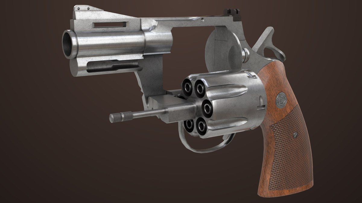 Revolver 05 Small Silver with Bullet URP HDRP Textures