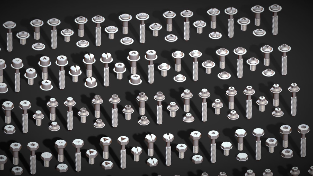 308 Bolt Screw & Head Pack - Low Poly Realistic Kitbash - Industrial Props Set