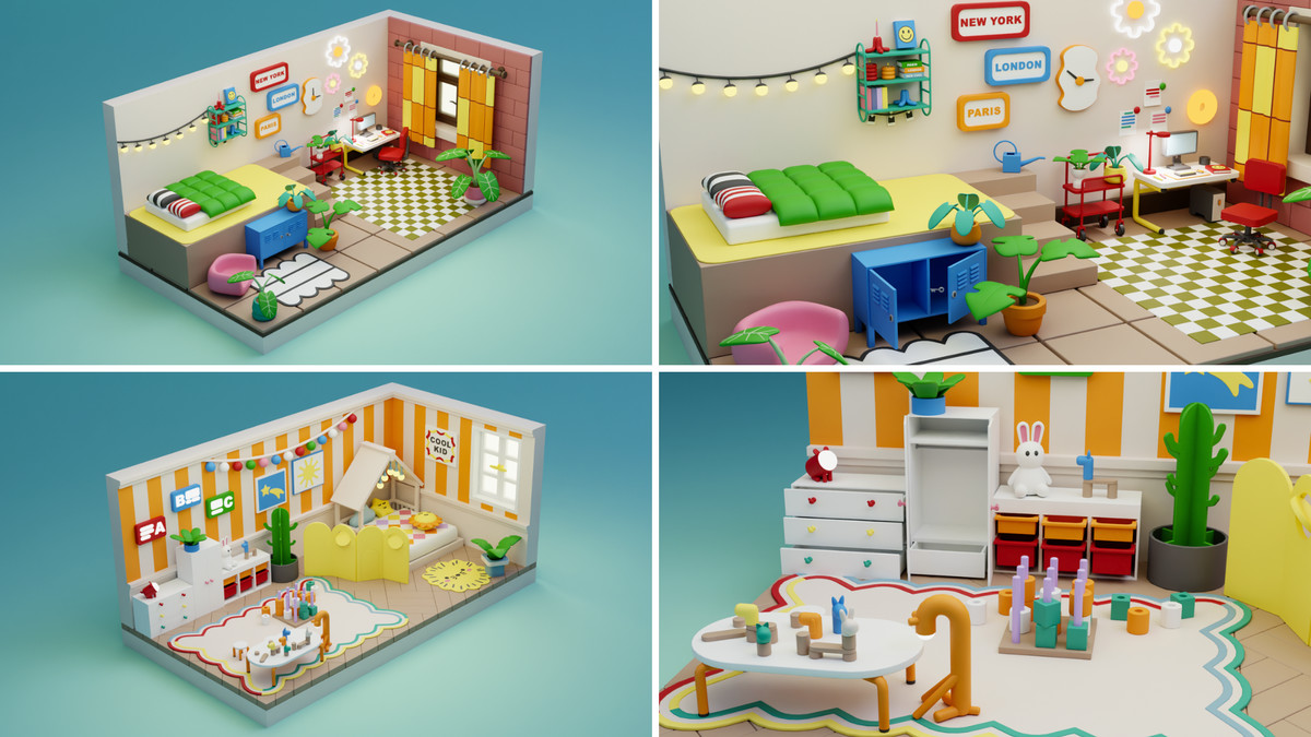 BIG PACK Interactive Cartoon Interiors & Rooms