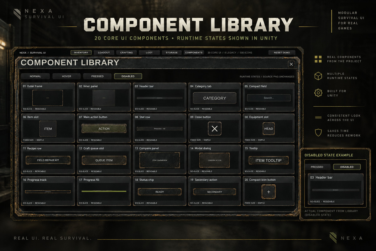 Survival UI Kit – 500 Icons & 5 Demo Screens