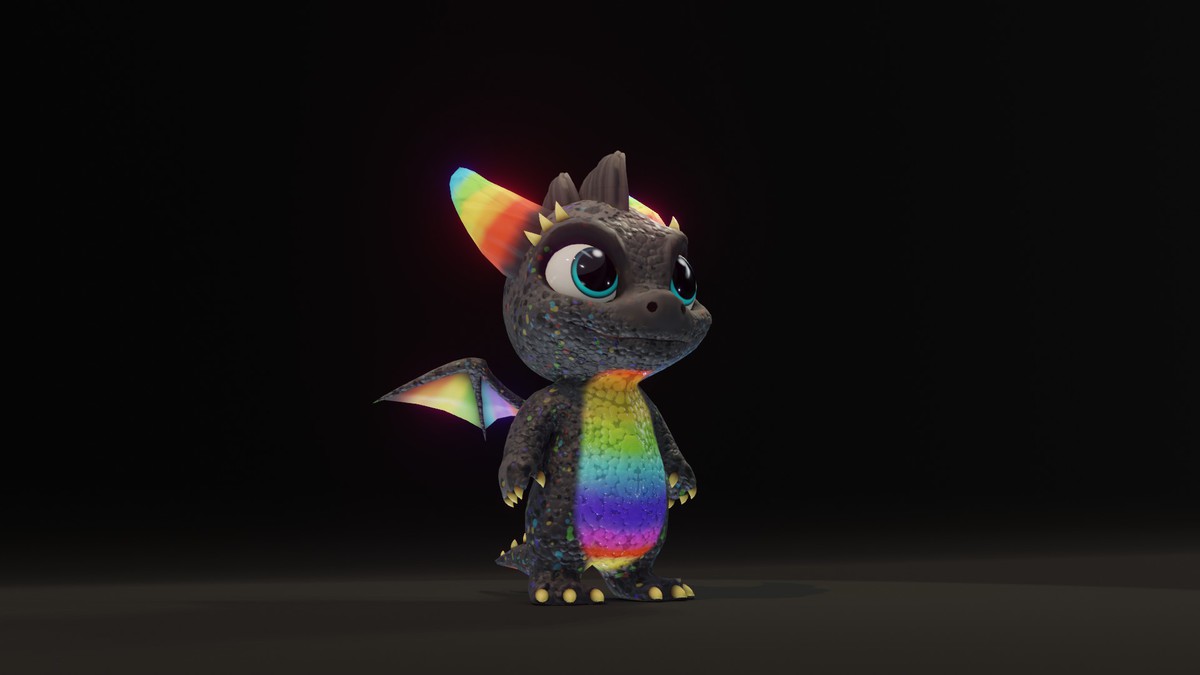 Cartoon Rainbow Dragon 3D Model (Low-Poly, Game-Ready, Animated, Built-In)