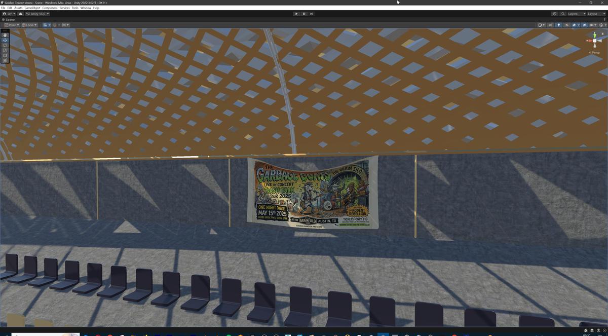 Golden Concert Arena Stadium 3D Model - Futuristic Environment with Stage, Props