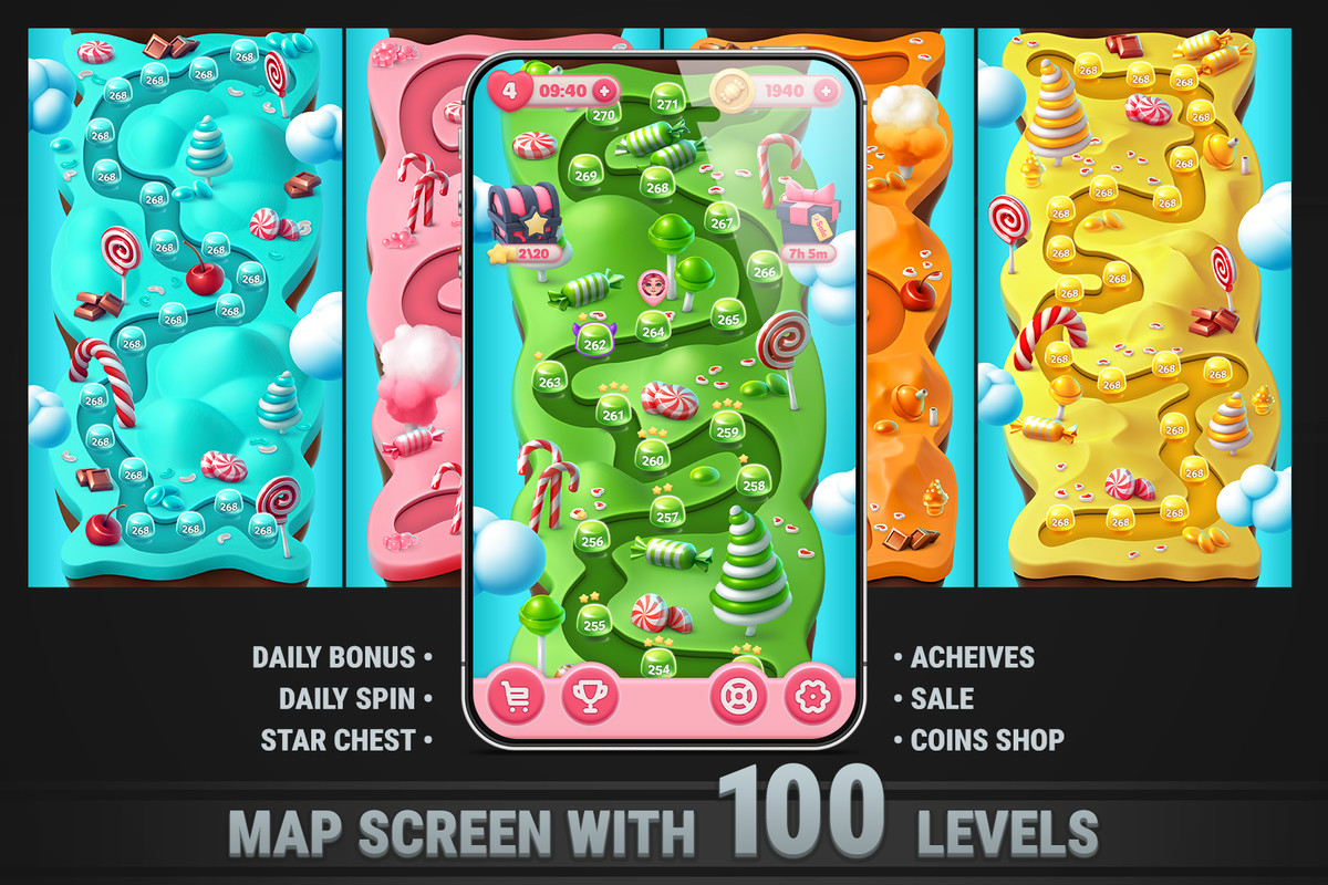 MK Match-3 Kit • Candy Sweet Game Template