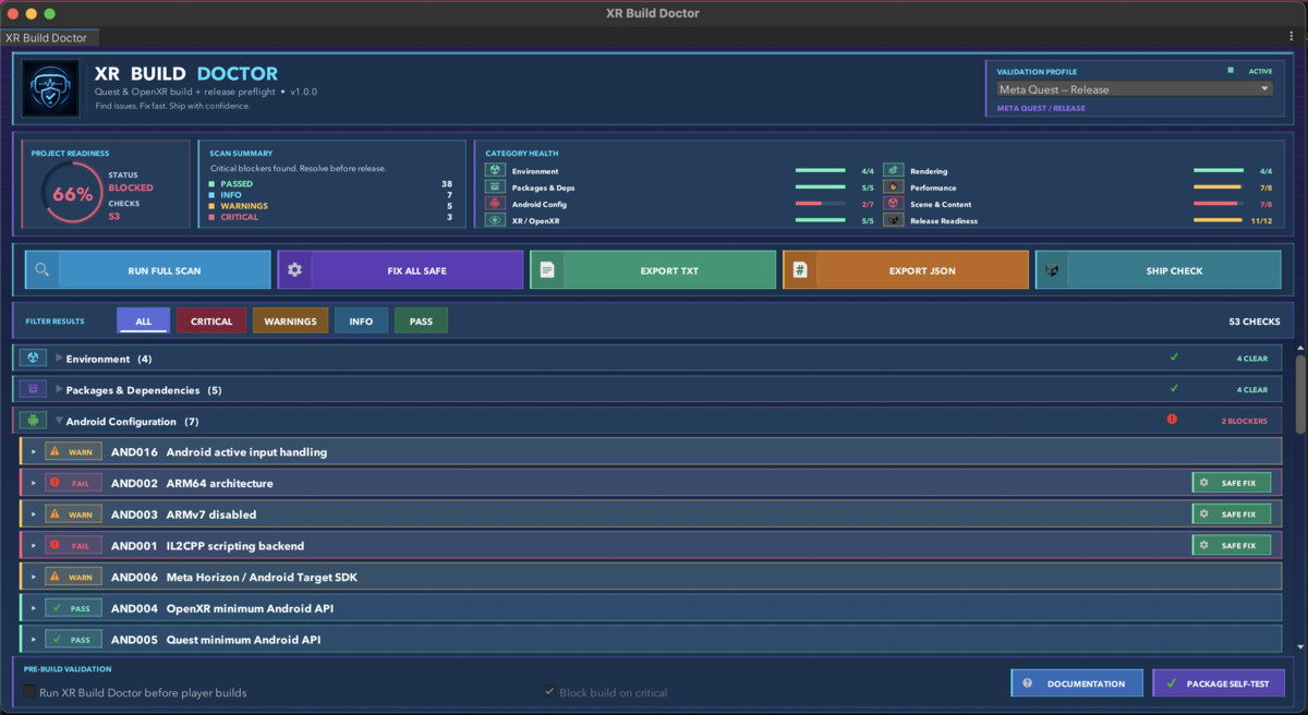 XR Build Doctor - Quest & OpenXR Build + Release Preflight
