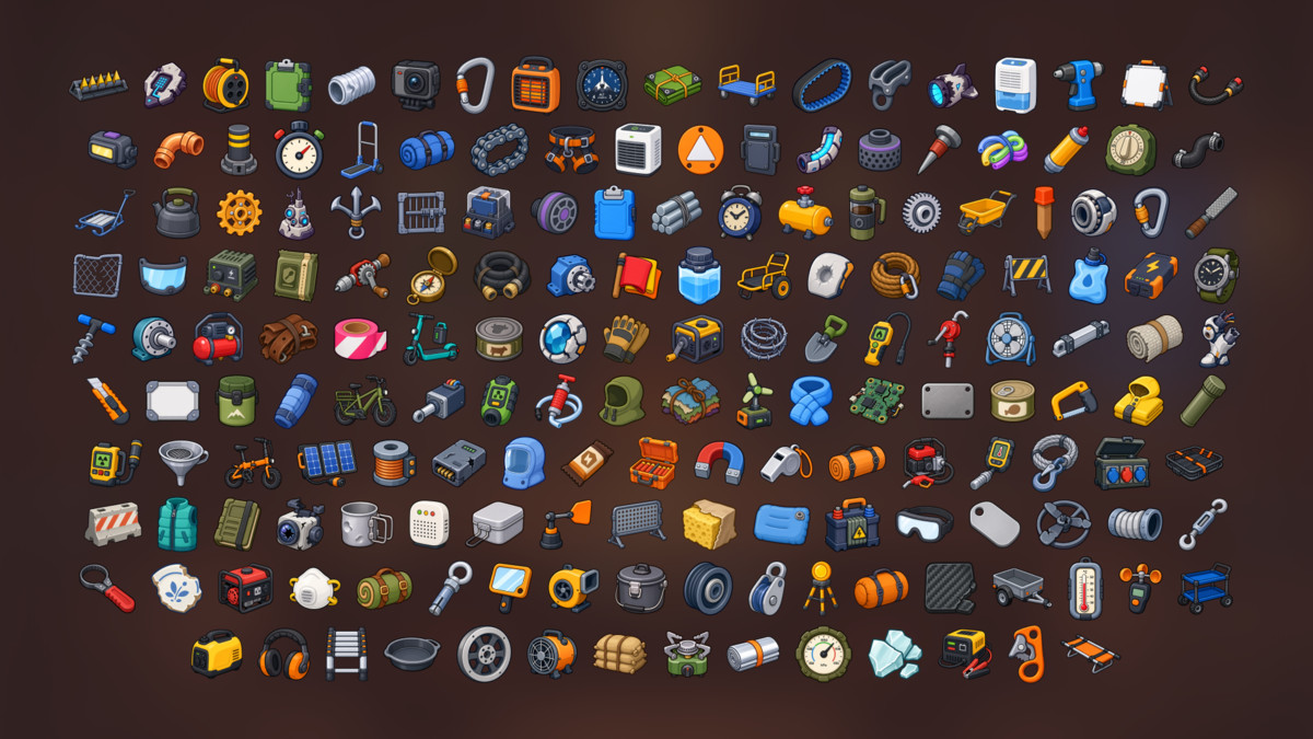 Survival Expedition Camp Tools Utility Equipment Logistics Icons Pack