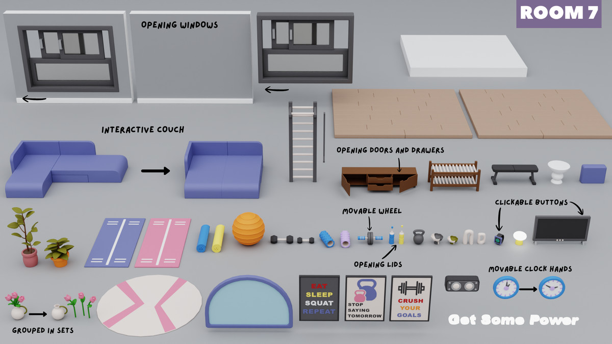 Cartoon Interactive Rooms & Furniture - Cozy Interior Pack 2