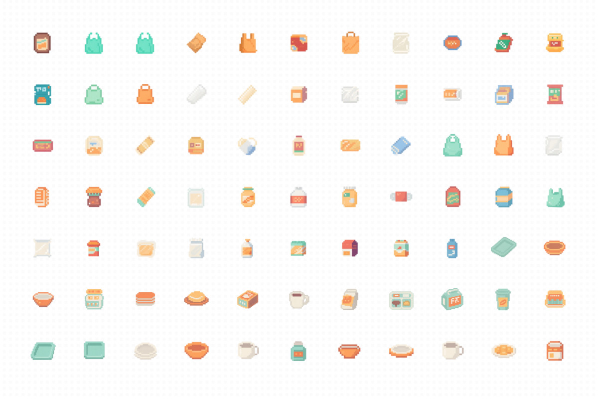 Cute Pixel Food and Shopping Icon Pack