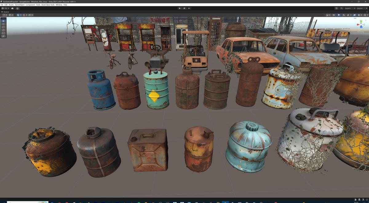 Post-Apocalyptic Junkyard Rusty Gas Station Props Pack (217 3d assets)