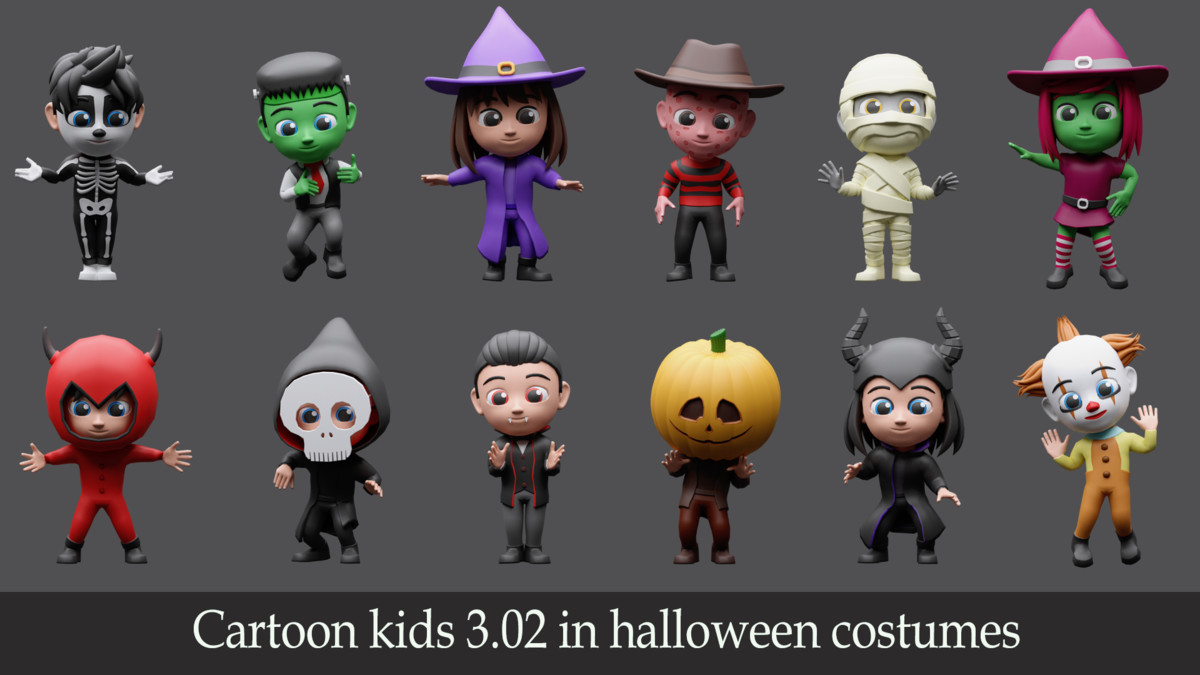 Cartoon kids 3 02 in halloween costumes