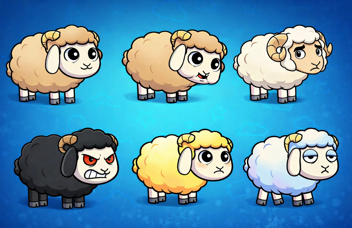 5 Fluffy Sheep 2D Animated Character Pack