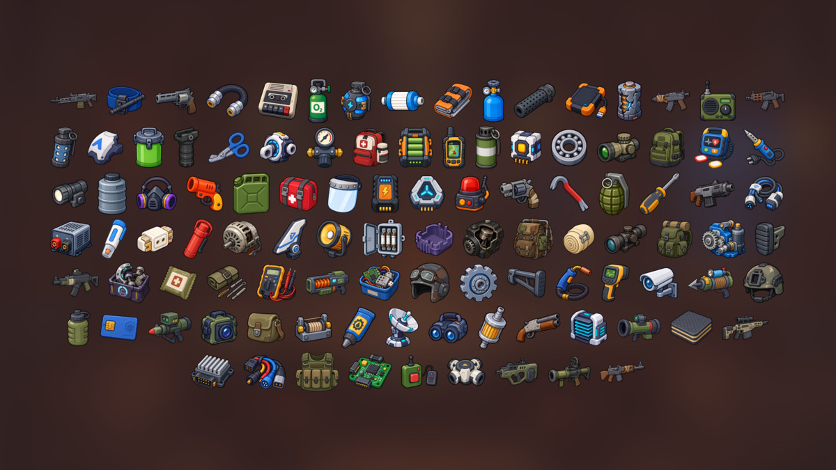 Military Tactical Survival Weapons Technology Equipment Icons Pack