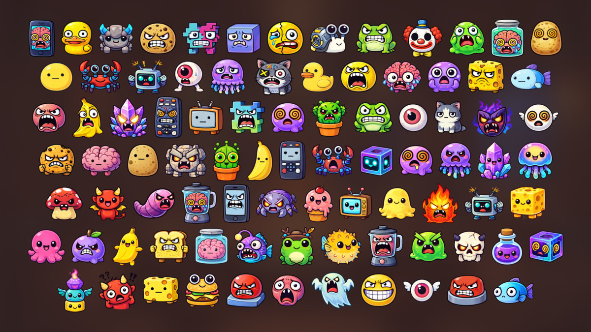 Cartoon Emoji Monsters and Objects Icons Pack for Casual RPG Idle Games