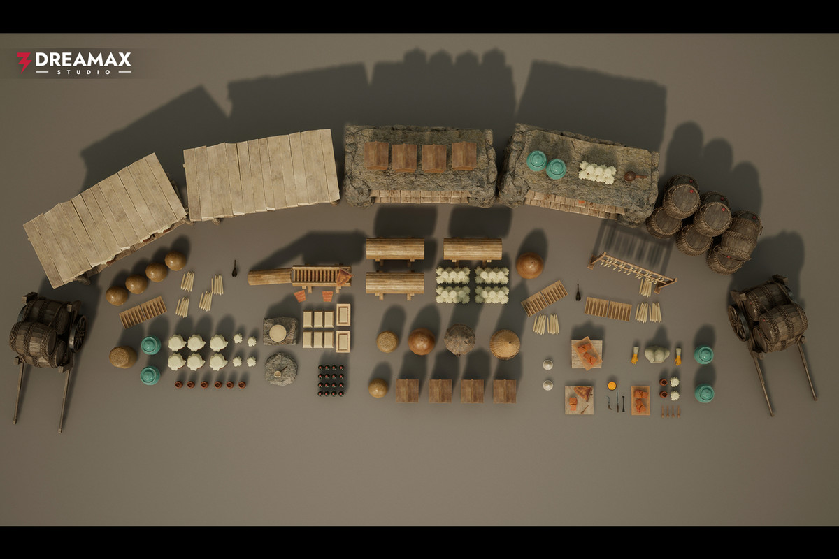 Medieval Beekeeping Props - Apiary, Skep Hives, Honey & Mead Production Vol. 1