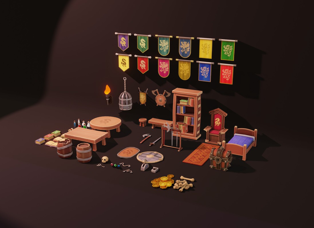 Stylized Fantasy Interiors – Low Poly 3D Props Pack (Built-in)