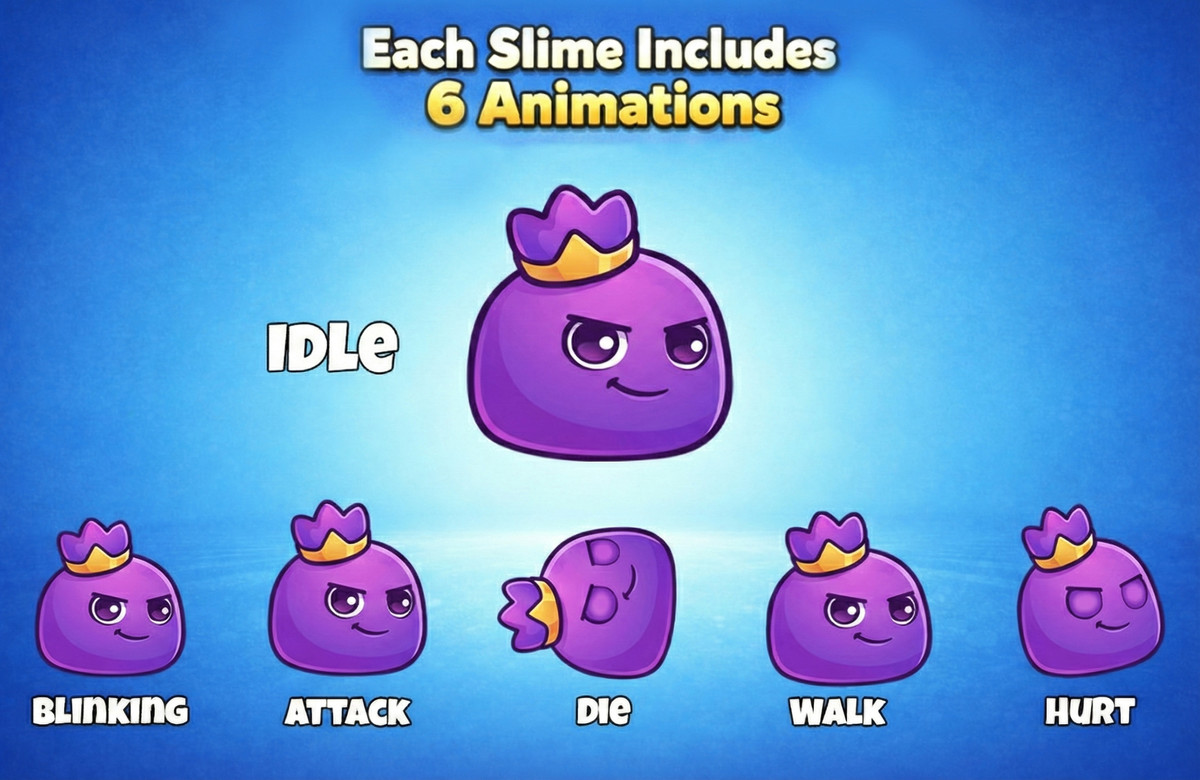 15 Elemental Slimes 2D Character Pack