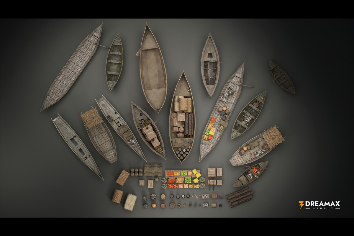 Medieval Rowboats & Harbor Trade Props Pack – Fishing, Cargo & Dock Assets