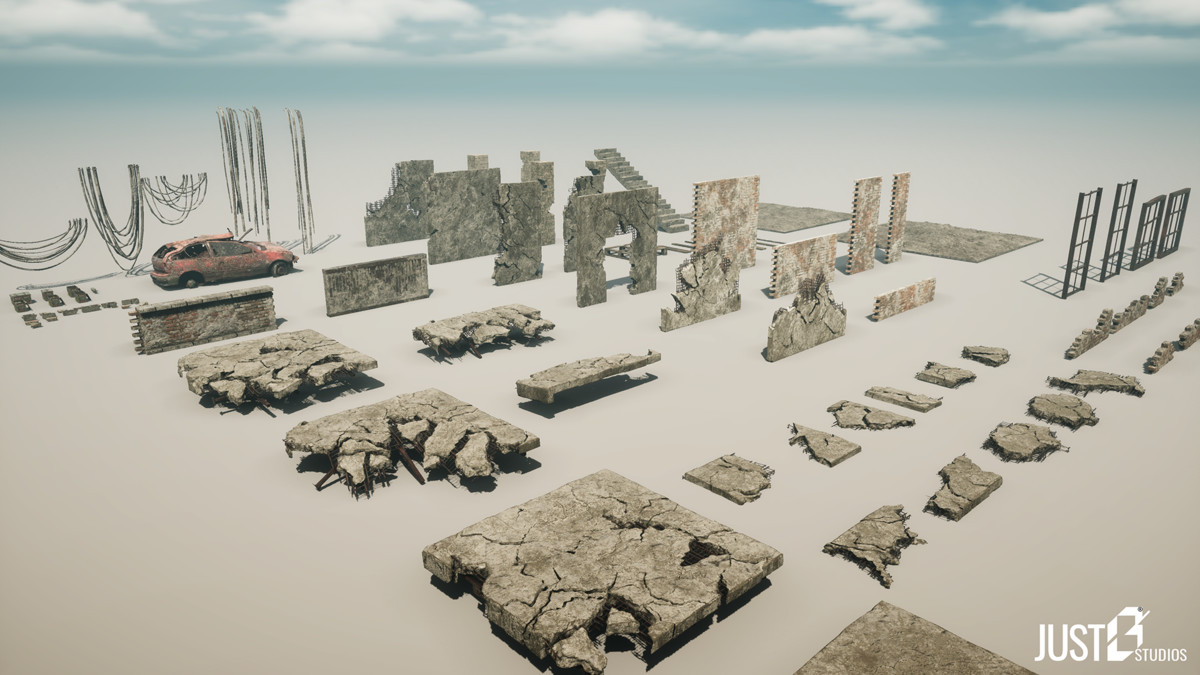 Modular Destruction Site Environment (Ruins,Destroyed,Buildings)