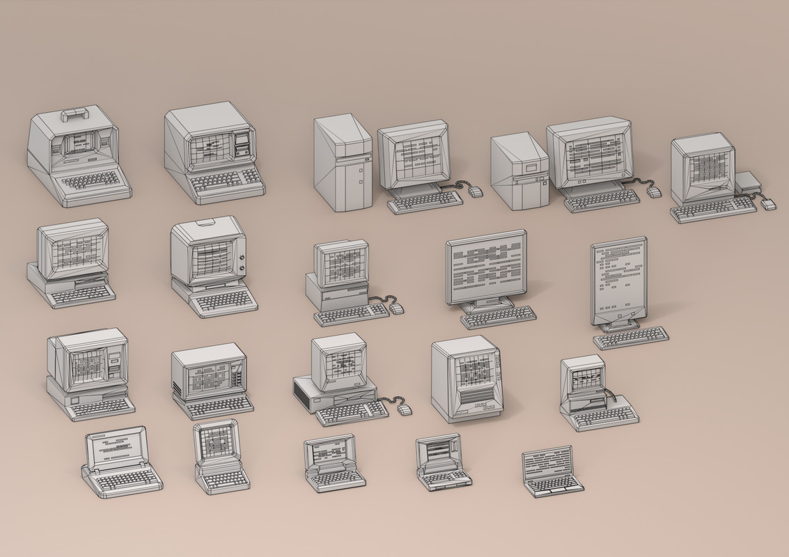 40x Low Poly Sci-Fi Retro Computers Bundle Terminals, CRT, Laptops