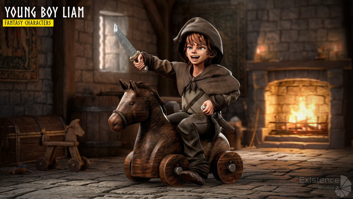 Young Boy Liam - Teenage Medieval Fighter with Horse