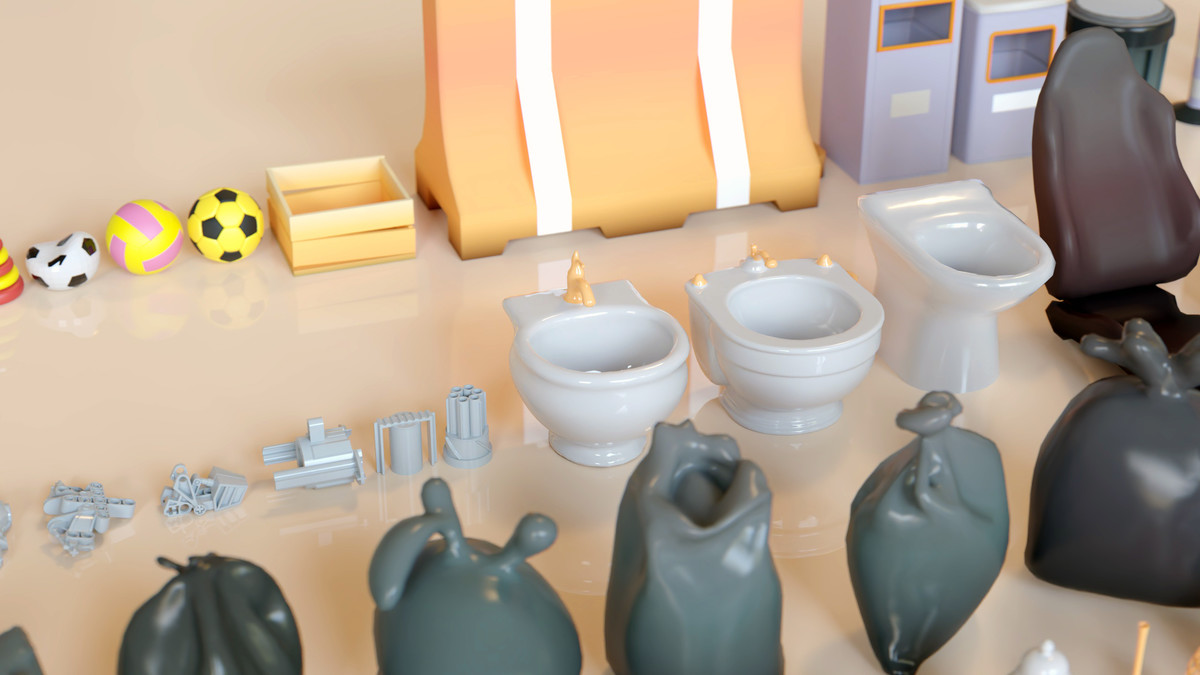 Lowpoly Stylized Street Garbage, Junk, Trash and Waste Set - 328 gameready props