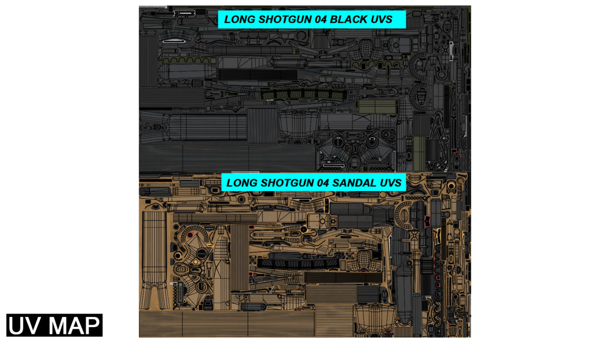 Long Shotgun 04 Black and Sandal Single Mat URP HDRP Textures