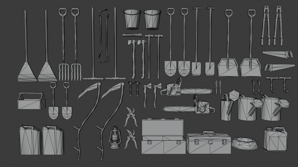 PSX Rural Farm Tools Pack – 32 Lowpoly Tool Props