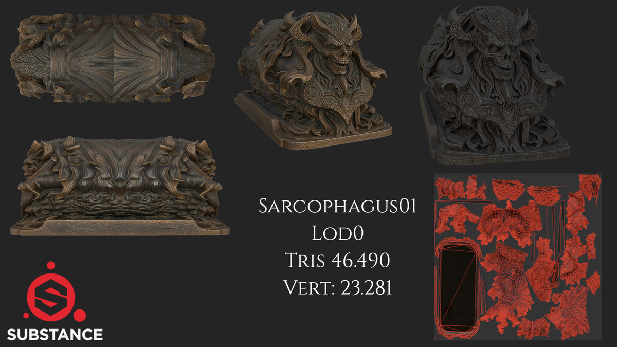 4 Dark Fantasy Sarcophaguses / Sarcophagi