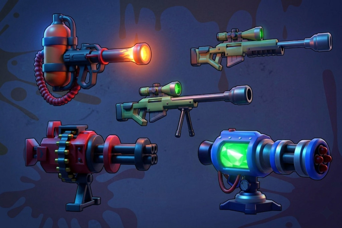 Realistic FPS Weapon & Turret Pack – Flamethrower, Gatling, Sniper with Bullets