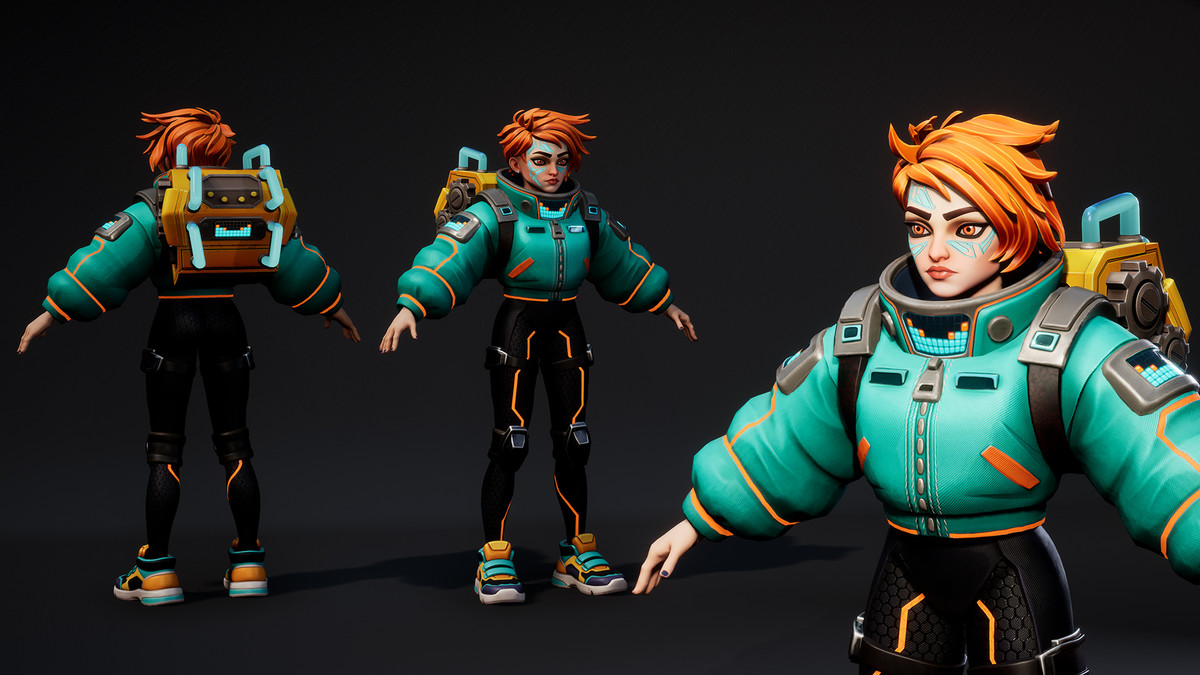 Volt Runner – Stylized Sci-Fi Female Character (3 Skins, Game Ready)