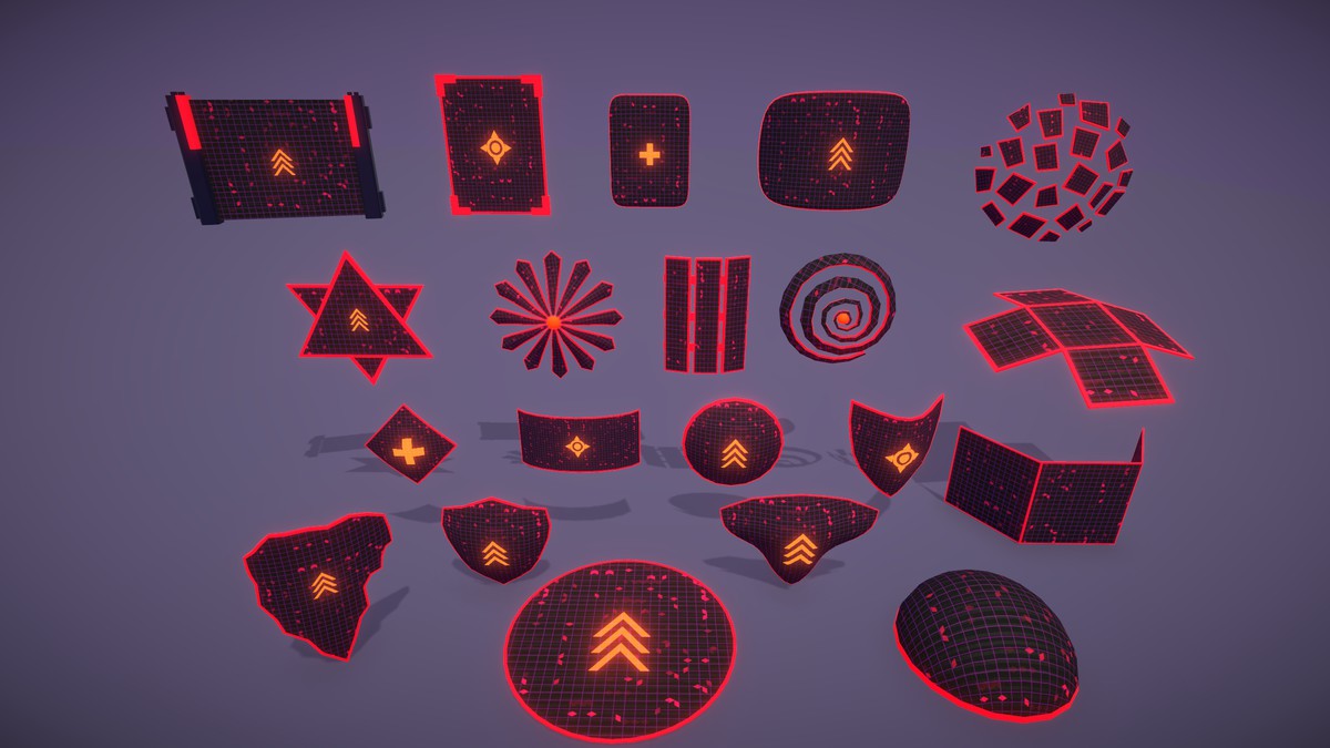 Cyber Neon Defense Shields 3D